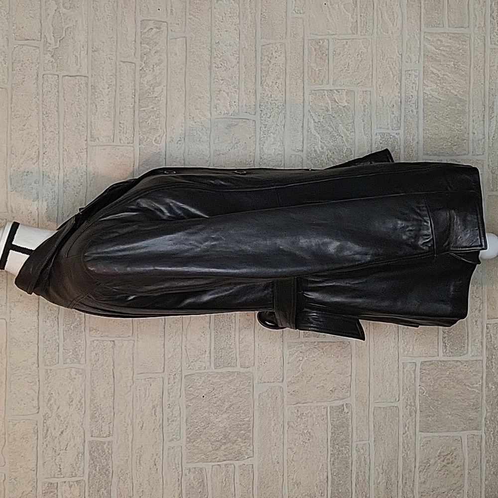 ROSLEEN Mid Length Soft Leather Jacket Belted Buttons - Picture 4 of 15